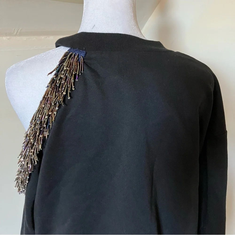 Stellah Black Beaded Cutout Shoulder Crew Neck Sweater size Large - Picture 6 of 10
